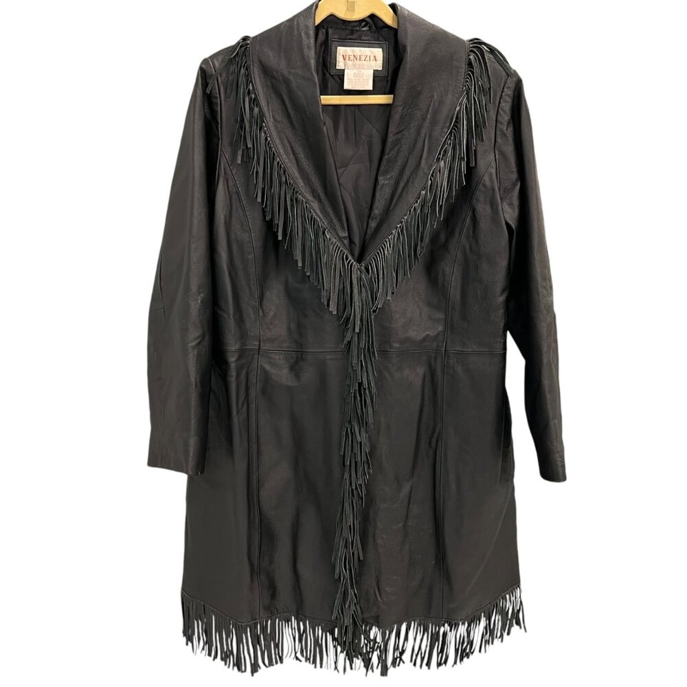 Venezia Black Leather Fringe Jacket